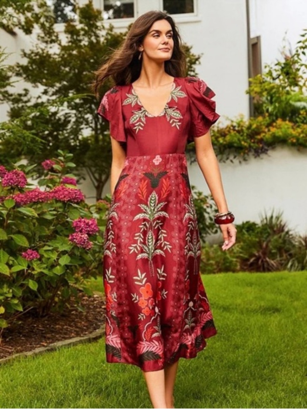 Johnny Was Jade Annamay Midi Floral Silk Dress Small in Caleta NWT!